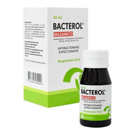 BACTEROL BALSAMICO( SULFAMETOXAZOL+ TRIMETROPINA + GUAIFENESINA) 50ml jarabe...venta x 1unidad