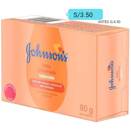 JABÓN JOHNSONS BABY GLICERINADO SABONETE CONT.NETO 80 GR............venta x 1unidad