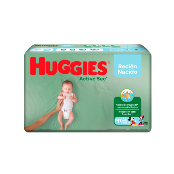 PAÑAL HUGGIES ACTIVE SEC TALLA P X (PAQUETE)42 UNIDADES ( pañales)...venta x 1unidad