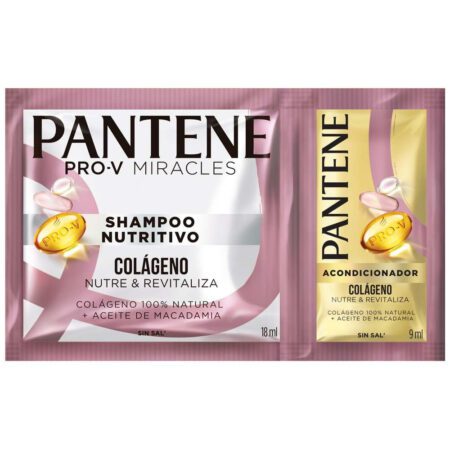 SHAMPOO PANTENE SACHET NUTRITIVO COLAGENO+ ACONDICIONADOR CONT.NETO 18 ML...venta x 1unidad