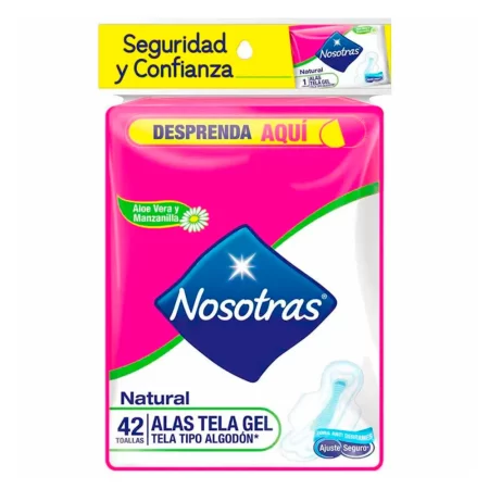 TOALLAS HIGIÉNICAS NOSOTRAS NATURAL ALAS TELA GEL X 42 UND....venta x 1unidad