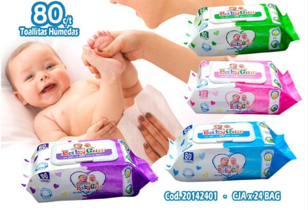 TOALLITAS HUMEDAS BABYGUU X 80 TOALLITAS(MORADO,VERDE,ROSADO)...venta x 1unidad