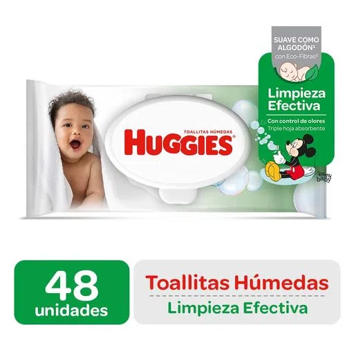 TOALLITAS HÚMEDAS HUGGIES LIMPIEZA EFECTIVA  COLOR VERDE X 48 UND....venta x 1unidad