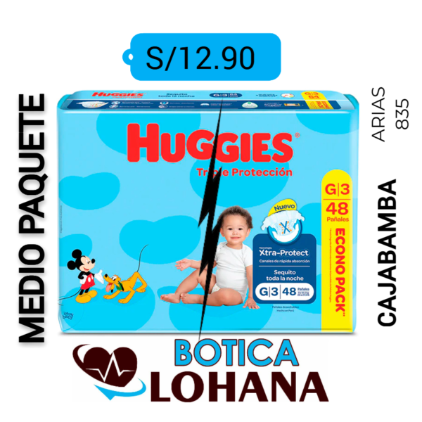 PAÑAL HUGGIES CELESTE TRIPLE PROTECCIÓN TALLA ( G ) X 48 UNIDADES  (MEDIO PAQUETE)  ( pañales)...venta x medio_paquete