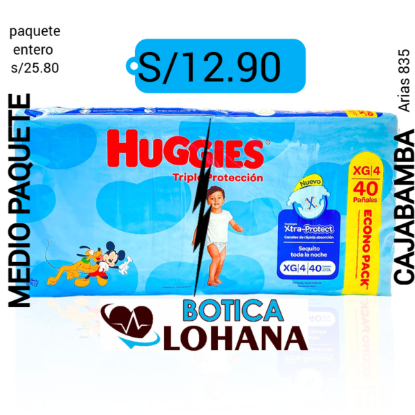 PAÑAL HUGGIES TRIPLE PROTECCIÓN COLOR CELESTE TALLA ( XG )  por 40 UNIDADES (MEDIO PAQUETE)( pañales)...venta x mediopaquete