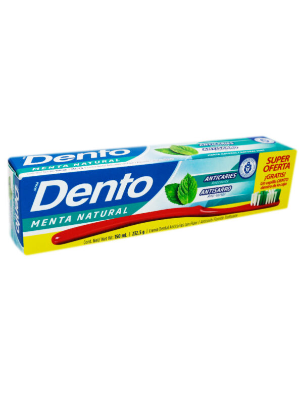 CREMA DENTAL DENTO MENTA NATURAL MAS CEPILLO CONT.NETO 150 ML............venta x una unidad