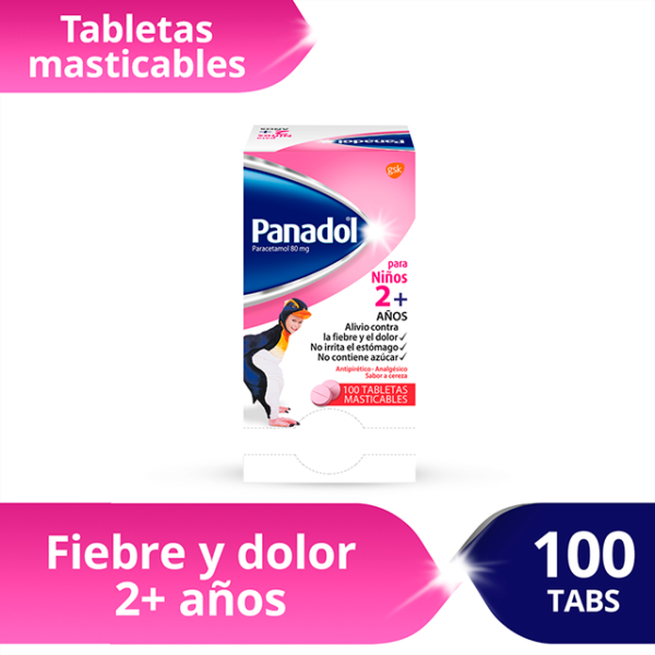 PANADOL X 100 TABLETAS MASTICABLES (PARACETAMOL 80 MG ).....................VENTA X UNA UNIDAD