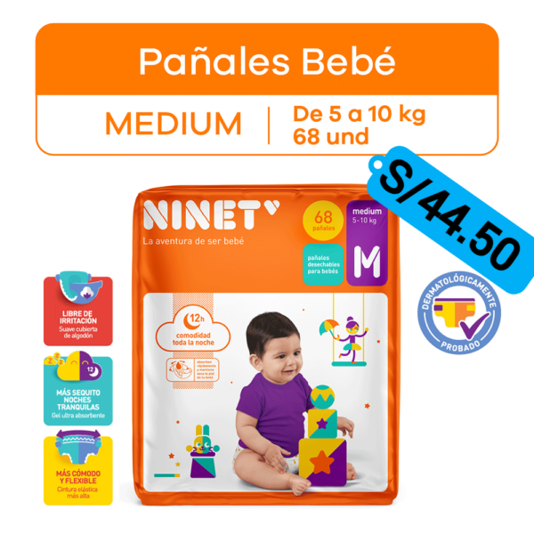 PAÑAL NINET TALLA M X( 68 UNIDADES) ( pañales),...venta x 1paquete