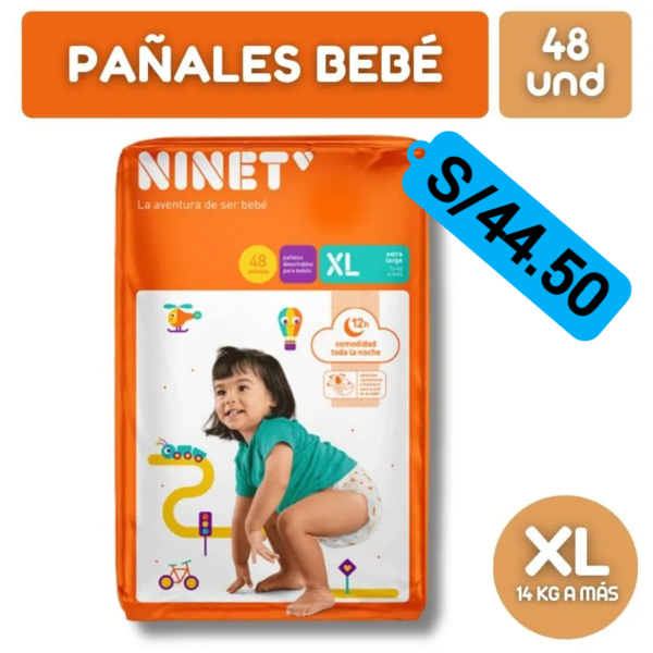 PAÑAL NINET TALLA XL     ( 48 UNIDADES) ( pañales),...venta x 1paquete