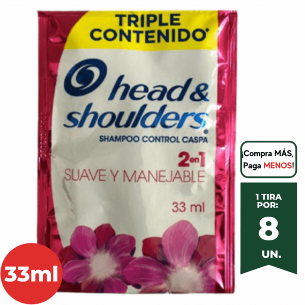 SHAMPOO EN SACHET HEAD & SHOULDERS SUAVE Y MANEJABLE 2 EN 1 CONT.NETO 30 ML...................VENTA X UNA UNIDAD