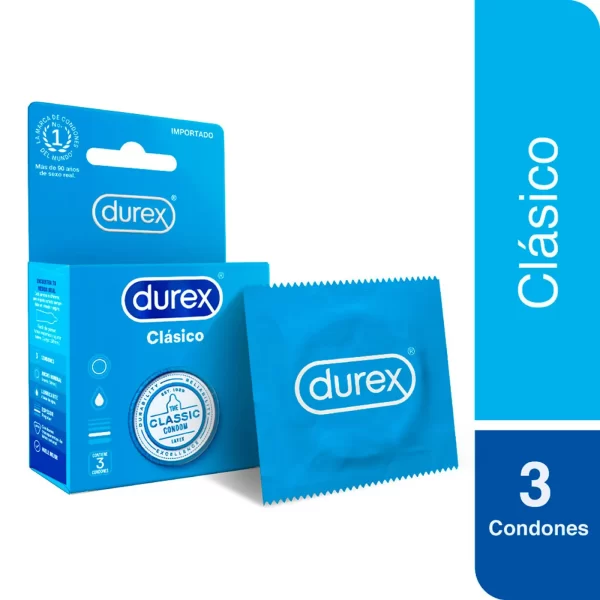 PRESERVATIVO DUREX CLÁSICO CONTIENE TRES CONDONES..................VENTA X UNA CAJA