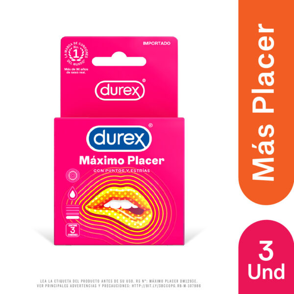 PRESERVATIVO DUREX MÁXIMO PLACER CON PUNTOS Y ESTRÍAS................VENTA X UNA CAJA