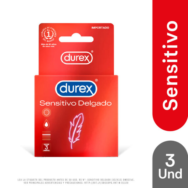 PRESERVATIVO DUREX SENSITIVO DELGADO CONTIENE TRES CONDONES...............VENTA X UNA CAJA