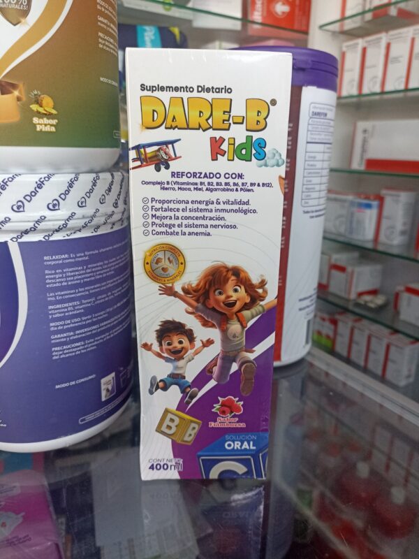 Dare B Complex Kids frasco x 400 ml (b1,b2,b3,b5,b6,b7,b9,b12 polen ,algarrobina, miel de abeja,maca negra)...........venta x una unidad