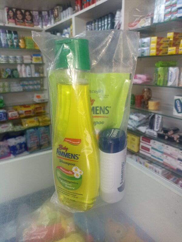 Shampoo ammens manzanilla frasco 400 ml+cojin 400 ml +talco 60 gr..venta x una unidad